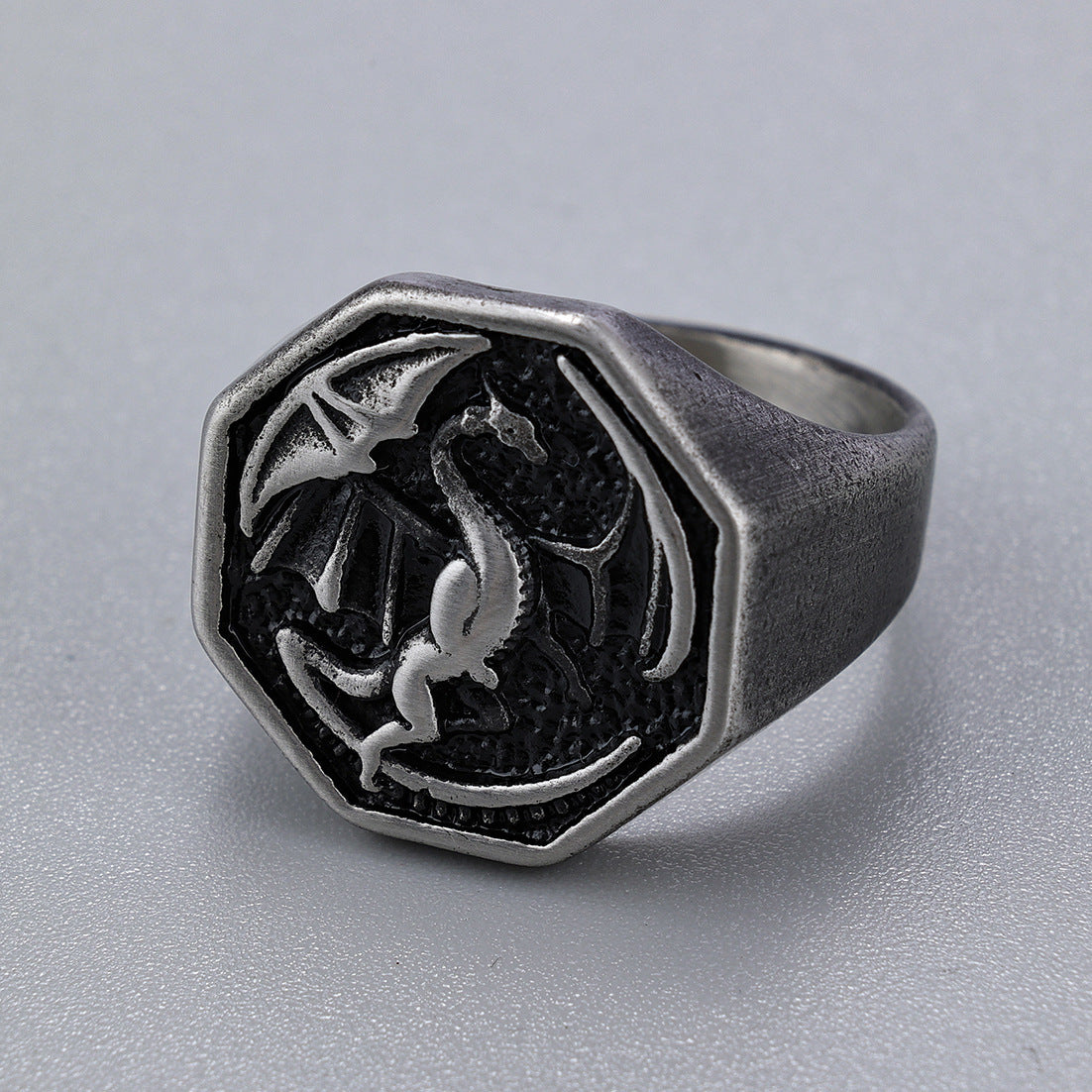 King's Riding Seat Dragon Titanium Steel Ring Viking Motorcycle Jewelry