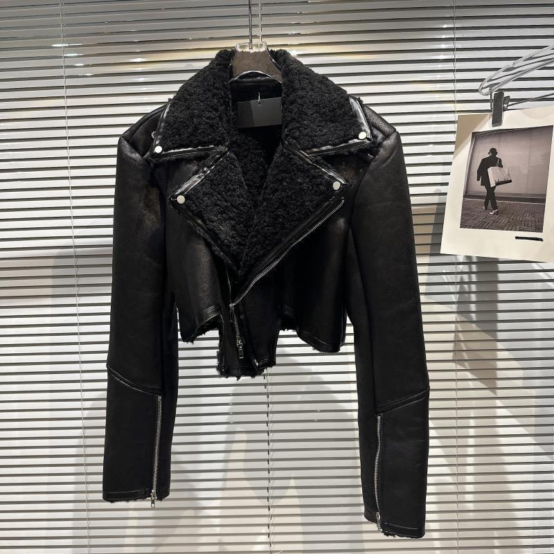 Lapel Fur Leather Coat Autumn Motorcycle Winter Jacket Coat