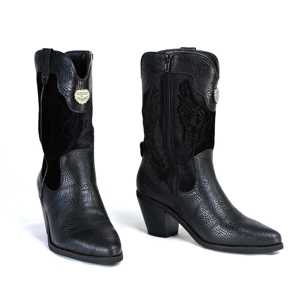 Milwaukee Leather MBL9441 Women's Black Western Style Fashion Boots with Black Snake Print Size 8 & 9 in store