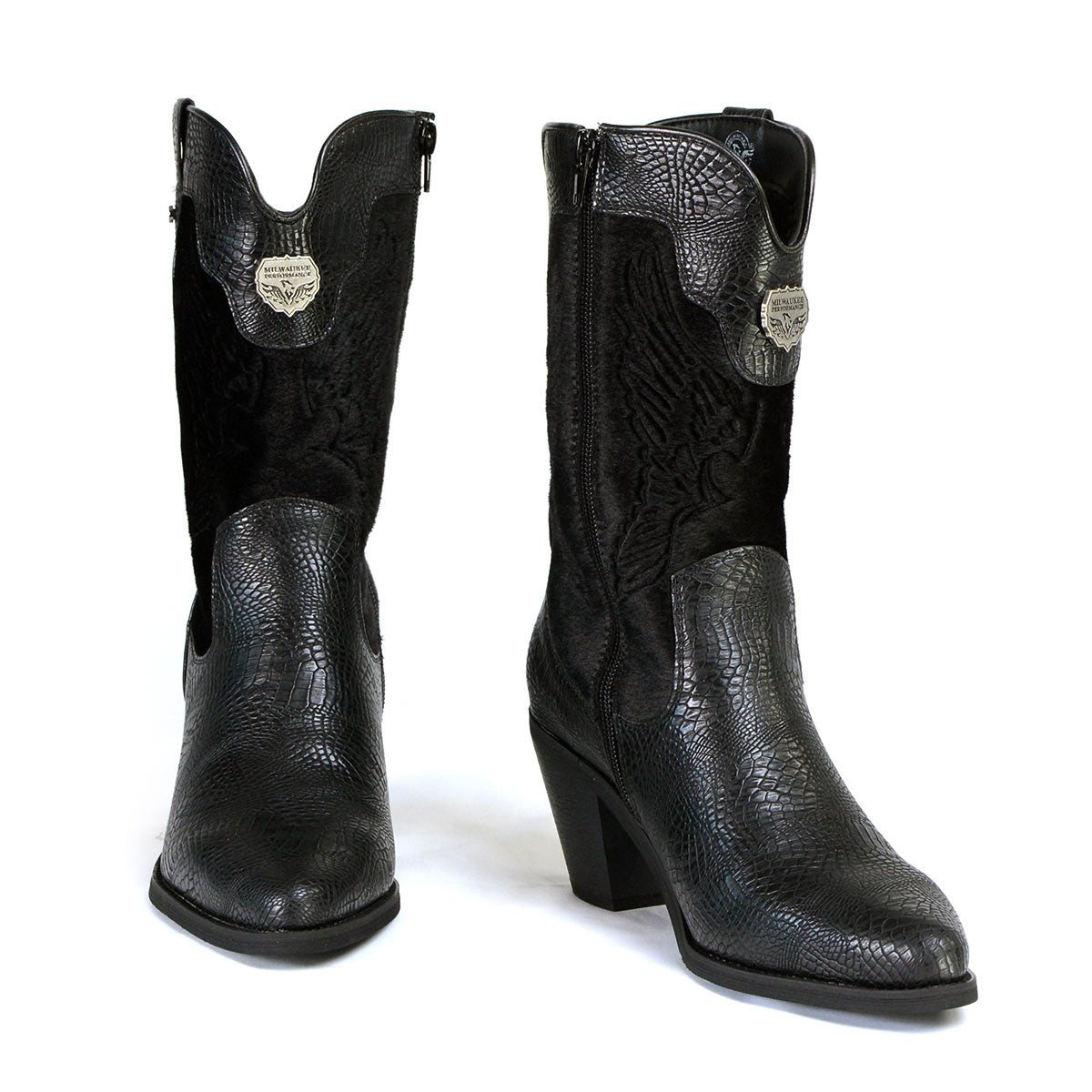 Milwaukee Leather MBL9441 Women's Black Western Style Fashion Boots with Black Snake Print Size 8 & 9 in store