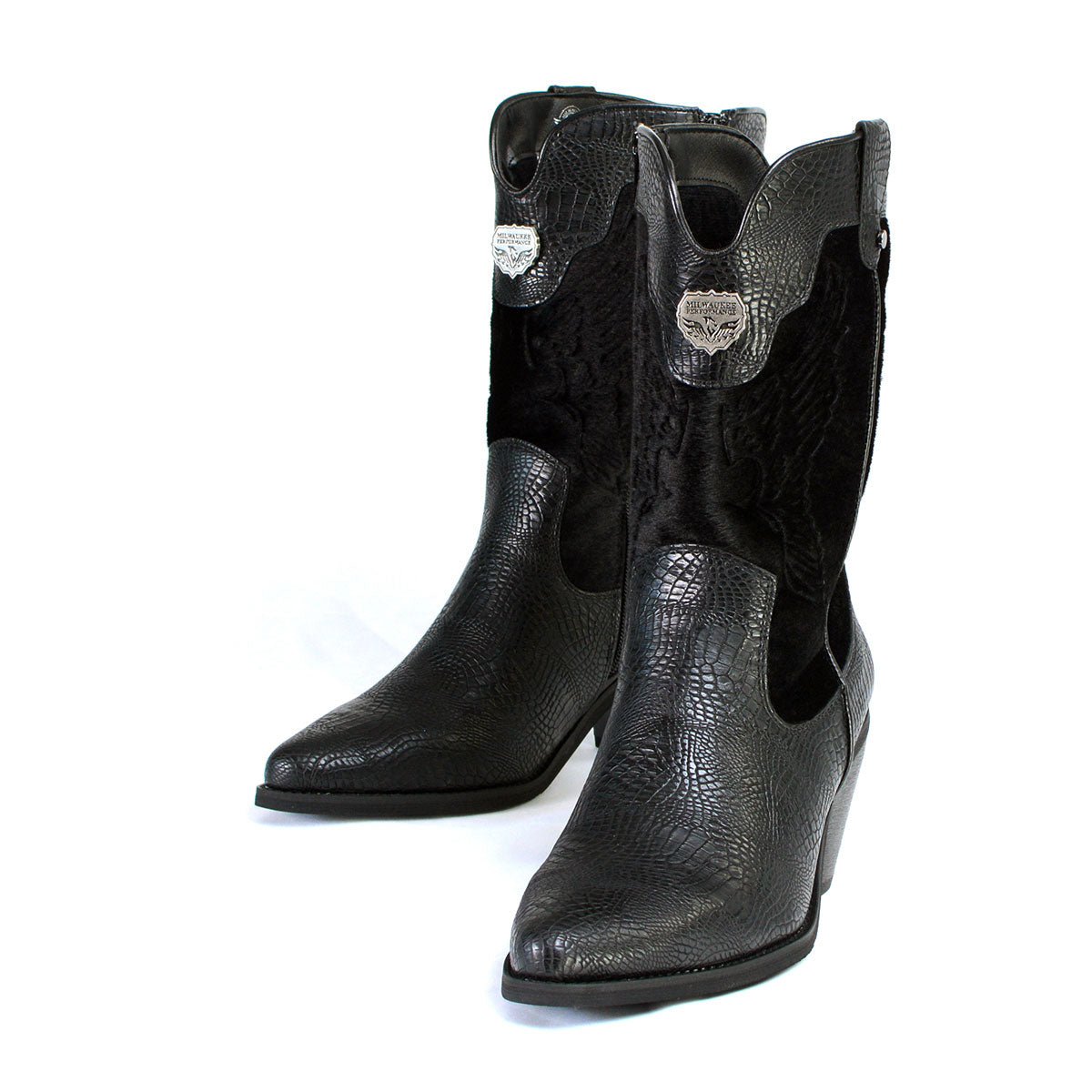 Milwaukee Leather MBL9441 Women's Black Western Style Fashion Boots with Black Snake Print Size 8 & 9 in store