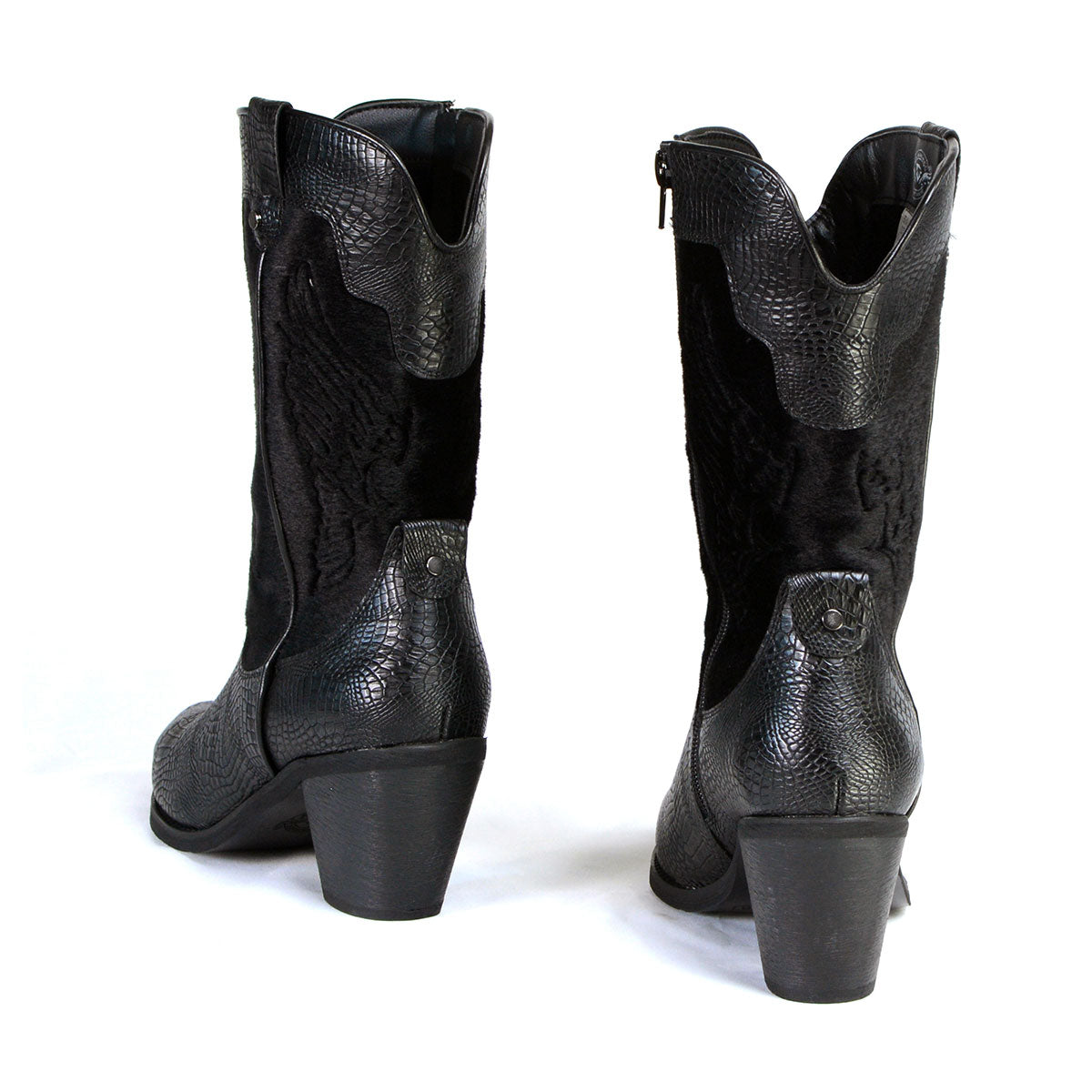 Milwaukee Leather MBL9441 Women's Black Western Style Fashion Boots with Black Snake Print Size 8 & 9 in store