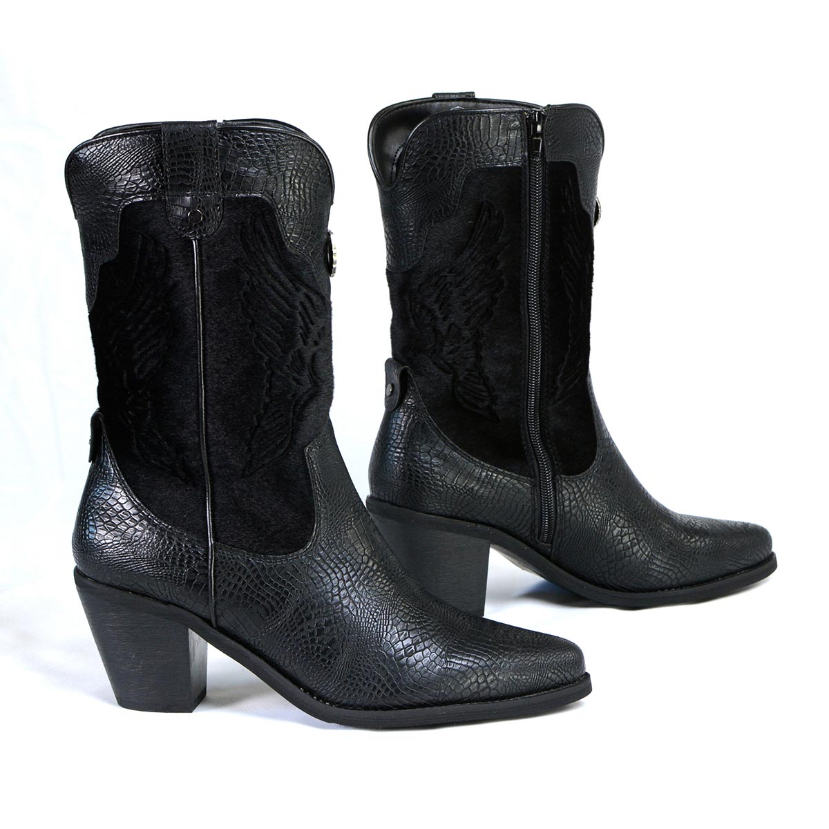 Milwaukee Leather MBL9441 Women's Black Western Style Fashion Boots with Black Snake Print Size 8 & 9 in store