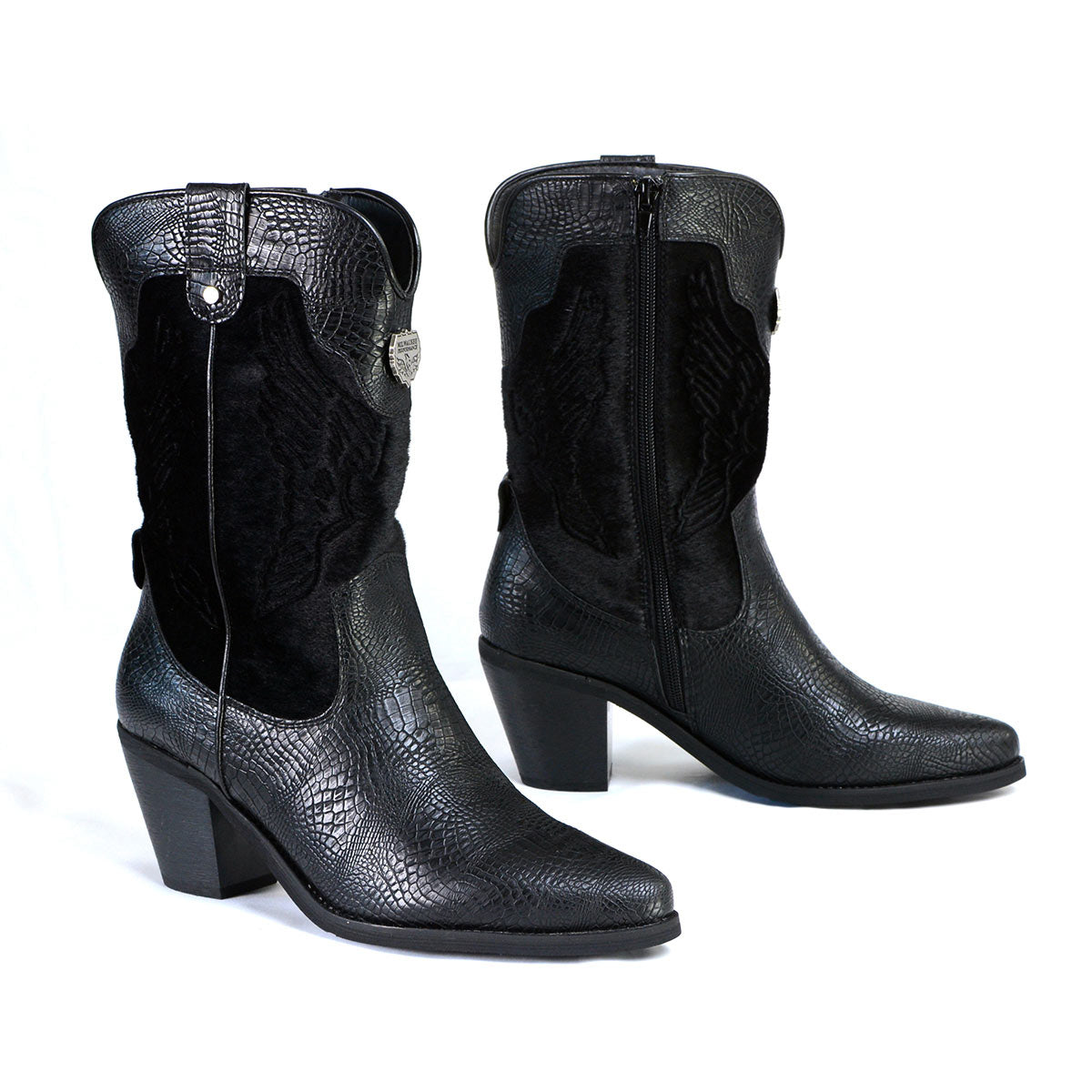 Milwaukee Leather MBL9441 Women's Black Western Style Fashion Boots with Black Snake Print Size 8 & 9 in store