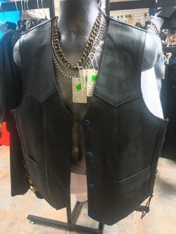 Men Leather Adjustable Side String Motorcycle Vest in store